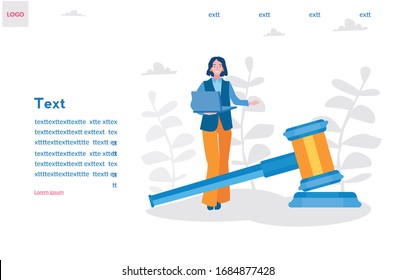 Gavel - Martillo de juez o subastador, Ilustración vectorial para banner web, infografía, móvil
