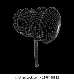 Gavel, hammer of judge or auctioneer. Wireframe low poly mesh vector illustration