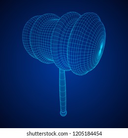 Gavel, hammer of judge or auctioneer. Wireframe low poly mesh vector illustration