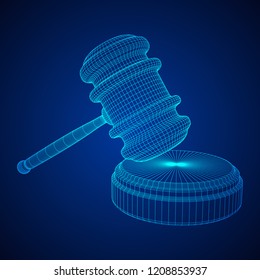 Gavel, hammer of judge or auctioneer. Wireframe low poly mesh vector illustration