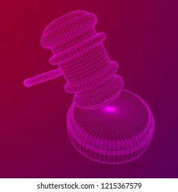 Gavel, hammer of judge or auctioneer. Wireframe low poly mesh vector illustration