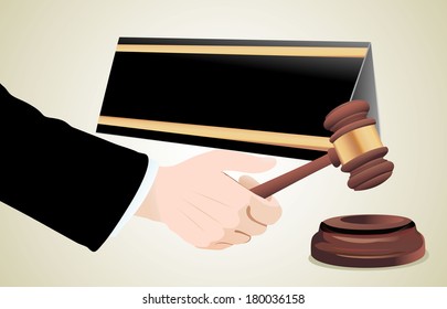 Gavel in hand on white. Vector.