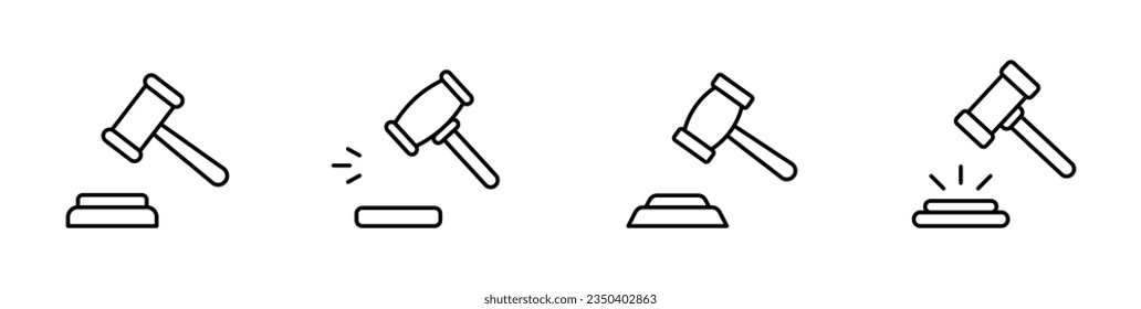 Gavel, hummer icon collection. Judge gavel line icon collection. EPS 10