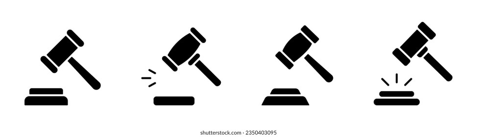 Gavel, hummer icon collection. Judge gavel silhouette icon collection. EPS 10