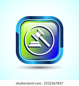 Gavel Icon Design Illustration, Legal and Justice Law Icon For Apps and Websites, Glossy Square Button Design