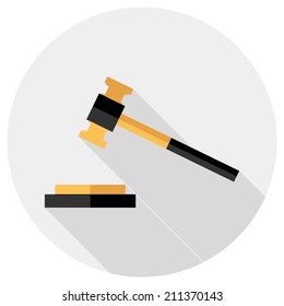 Gavel icon. Flat design style modern vector illustration. Isolated on stylish color background. Flat long shadow icon. Elements in flat design.