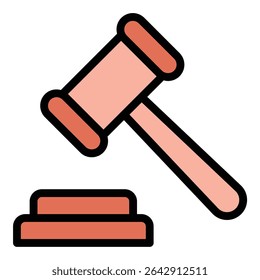 Imagem de estilo de linha plana de ícone de martelo que representa a autoridade judicial e as decisões legais, adequada para projetos relacionados a lei, tribunal e justiça