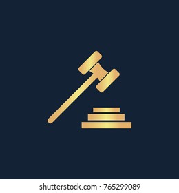 Gavel icon flat. Simple gold pictogram on dark background. Vector illustration symbol