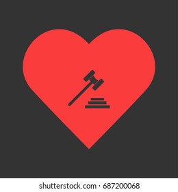 Gavel icon flat. Simple pictogram on heart background. Vector illustration symbol