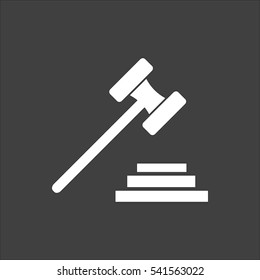 Gavel icon flat. Vector white illustration isolated on black background. Flat symbol