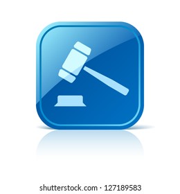 Gavel icon on blue square button