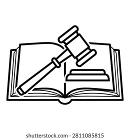 Gavel icon rests on an open book representing justice and law
