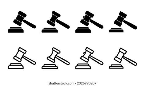 Gavel icon set illustration. judge gavel sign and symbol. law icon. auction hammer