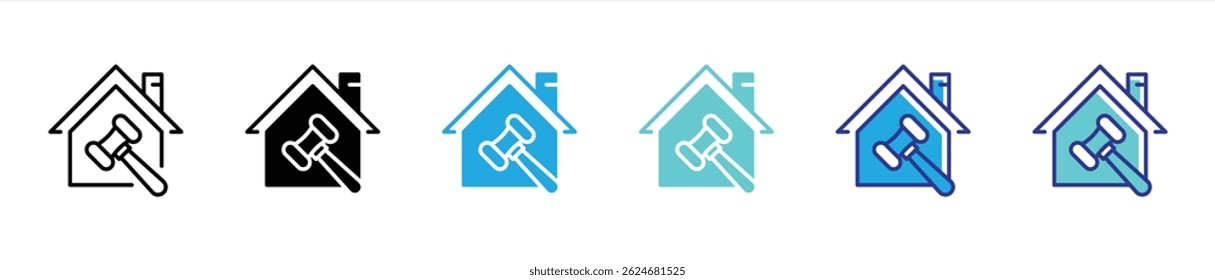 gavel icon set. judge gavel, auction hammer, auction courthouse hammer thin line and color style icon for your app and web. vector illustration