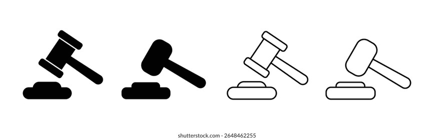 ícone de martelo definido. ícone de martelo de juiz. Vetor de martelo. Símbolo do tribunal, ícone. O martelo do juiz, o ícone do martelo da corte, a ilustração vetorial.