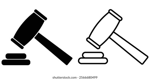 Gavel icon set. judge gavel, law icon vector. Judge gavels collection flat icon. Auction hammer, Gavel icon in different style. Court tribunal symbol, Containing law, hammer. Design eps 10