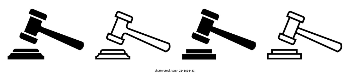 Gavel icon set. Judge Gavel symbol. Auction hammer icon. Court tribunal icon. Vector illustration