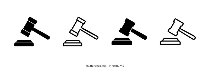 Juego de íconos de martillo. Juez Vector de íconos de martillo. Vector de íconos de ley. Martillo de subasta