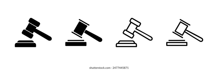 Gavel icon set. judge gavel icon vector. law icon vector. auction hammer