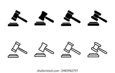 Juego de íconos de martillo. Juez Vector de íconos de martillo. Vector de íconos de ley. Martillo de subasta