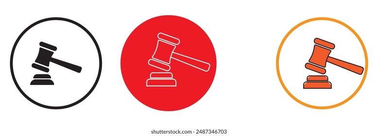 Gavel icon set. judge gavel icon vector. law icon vector. auction hammer