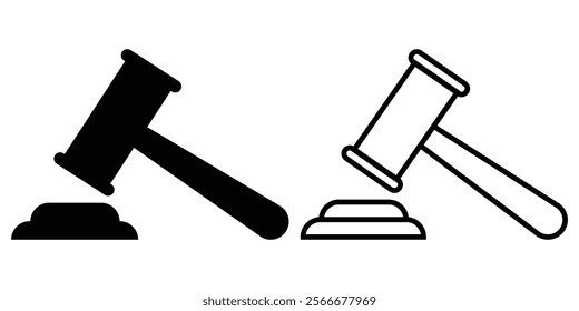 Gavel icon set. judge gavel icon vector. auction hammer. Containing law, constitution, auction, balance, gavel, testimony, email, judge, hammer, justice, law book, regulation, laws. Design eps 10