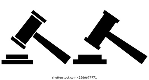 Gavel icon set. judge gavel icon vector. auction hammer. Containing law, constitution, auction, balance, gavel, testimony, email, judge, hammer, justice, law book, regulation, laws. Design eps 10