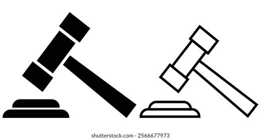 Gavel icon set. judge gavel icon vector. auction hammer. Containing law, constitution, auction, balance, gavel, testimony, email, judge, hammer, justice, law book, regulation, laws. Design eps 10