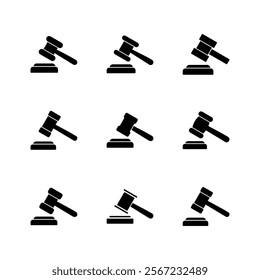 Gavel icon set. judge gavel icon vector. law icon vector. auction hammer