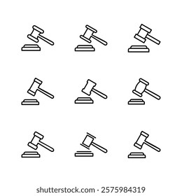 Gavel icon set. judge gavel icon vector. law icon vector. auction hammer