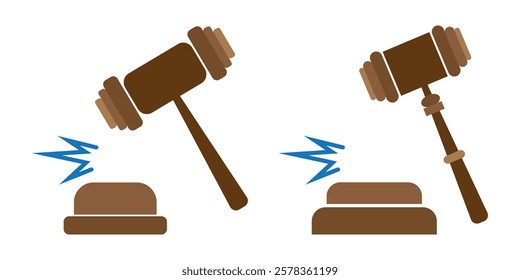 Gavel icon set. judge gavel icon vector. law icon vector. auction hammer