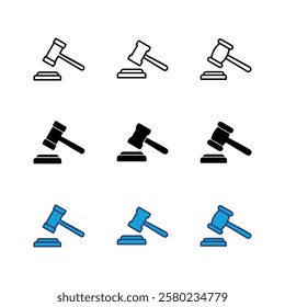 Gavel icon set. judge gavel icon vector. law icon vector. auction hammer