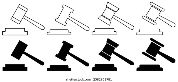 Gavel icon set. judge gavel icon vector. law icon vector. auction hammer.  judicial hammer icon set.