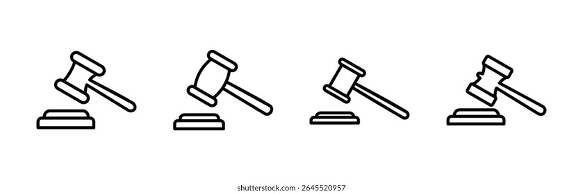 ícone de martelo conjunto. ícone de martelo de juiz vetor. ícone de lei vetor. martelo de leilão