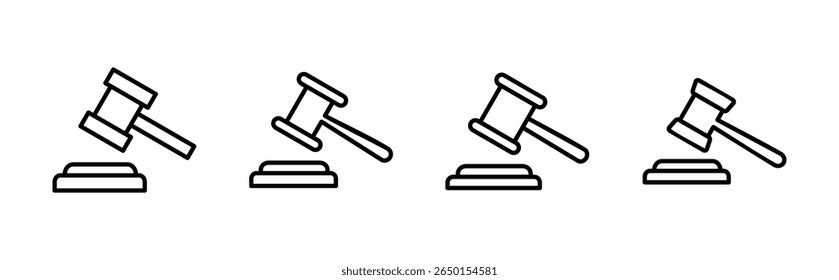 ícone de martelo conjunto. ícone de martelo de juiz vetor. ícone de lei vetor. martelo de leilão