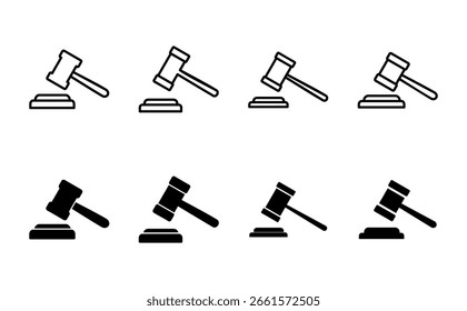 ícone de martelo conjunto. ícone de martelo de juiz vetor. ícone de lei vetor. martelo de leilão