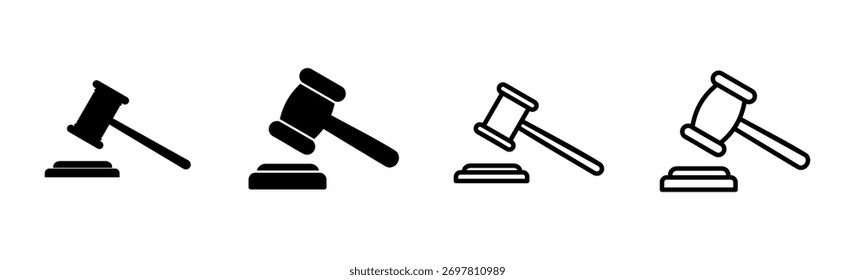ícone de martelo conjunto. ícone de martelo de juiz vetor. ícone de lei vetor. martelo de leilão