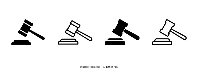 Conjunto de iconos de mazo. Vector de iconos de mazo de juez. Vector de iconos de ley. martillo de subasta