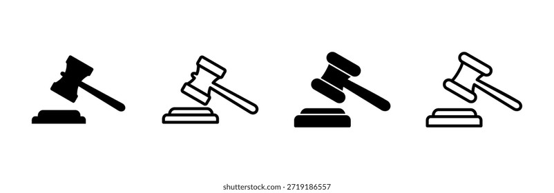 ícone de martelo conjunto. ícone de martelo de juiz vetor. ícone de lei vetor. martelo de leilão