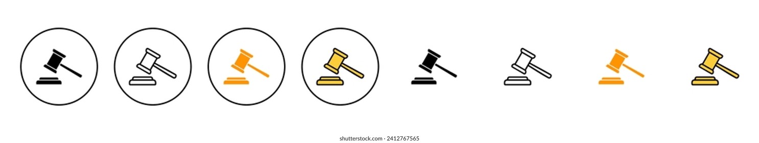 Gavel Symbol-Set Vektor. Schiedsrichterzeichen und -symbol. Gesetzesymbol. Auktionshammer