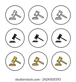 Conjunto de iconos de martillo vector. Juez de martillo y símbolo. icono de ley. Martillo de subasta