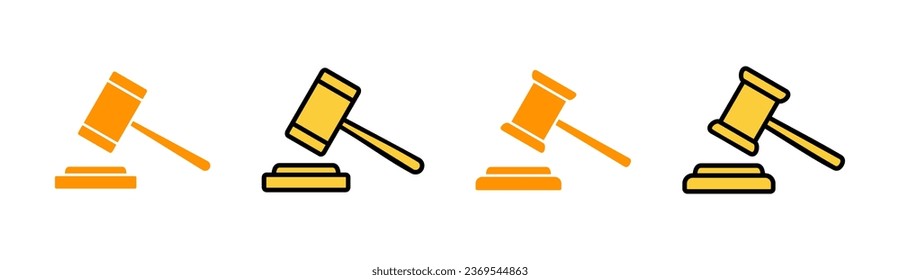 Gavel icon set for web and mobile app. judge gavel sign and symbol. law icon. auction hammer