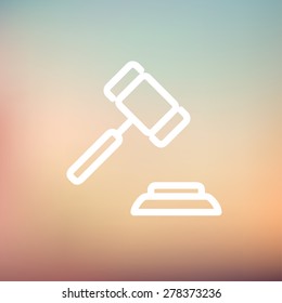 Gavel icon thin line for web and mobile, modern minimalistic flat design. Vector white icon on gradient mesh background.