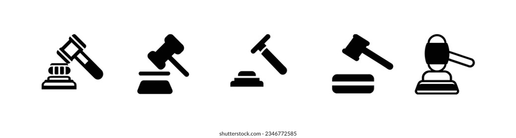 Vector de icono de martillo. Símbolo de martillo vector, icono de línea gavel del juez, iconos de conjunto de martillo. Icono plano de la colección Gavels del juez. Iconos del martillo de subasta. Icono de martillo con un estilo diferente.