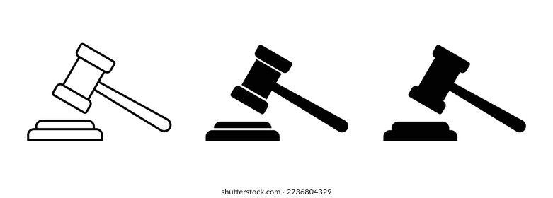 Gavel icon vector. Judicial hammer icon set. Law icon. Auction hammer icon.