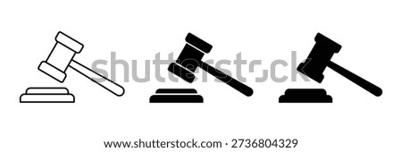 Gavel icon vector. Judicial hammer icon set. Law icon. Auction hammer icon.