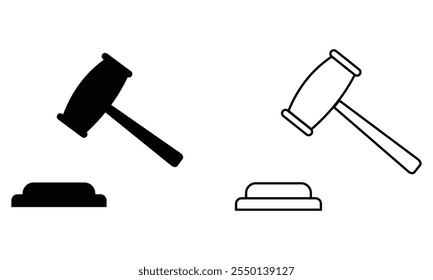 Gavel icon vector set. Flat black law silhouette hammer icon isolated on white background. Gavel icon in different fill and stroke style.  Vector illustration. EPS 10