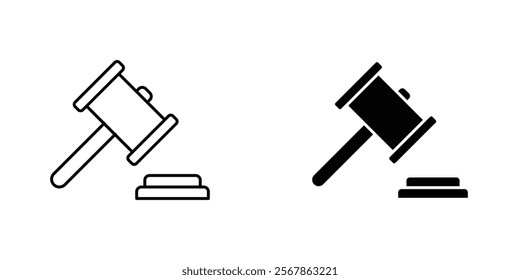 Gavel icons collection in Filled flat and thin line style.