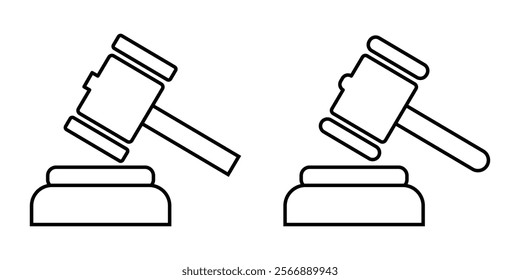 Gavel icons. Judge gavels collection flat icon. court hammer icon set. 