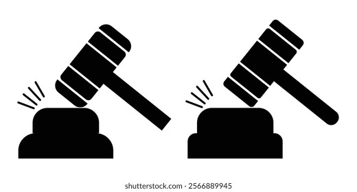 Gavel icons. Judge gavels collection flat icon. court hammer icon set. 